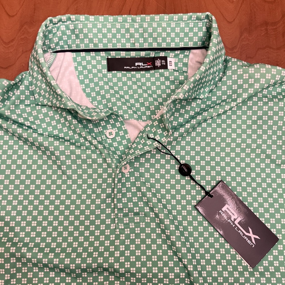 RLX Ralph Lauren Green White Golf Polo Shirt Men's XXL Short Sleeve Geometric